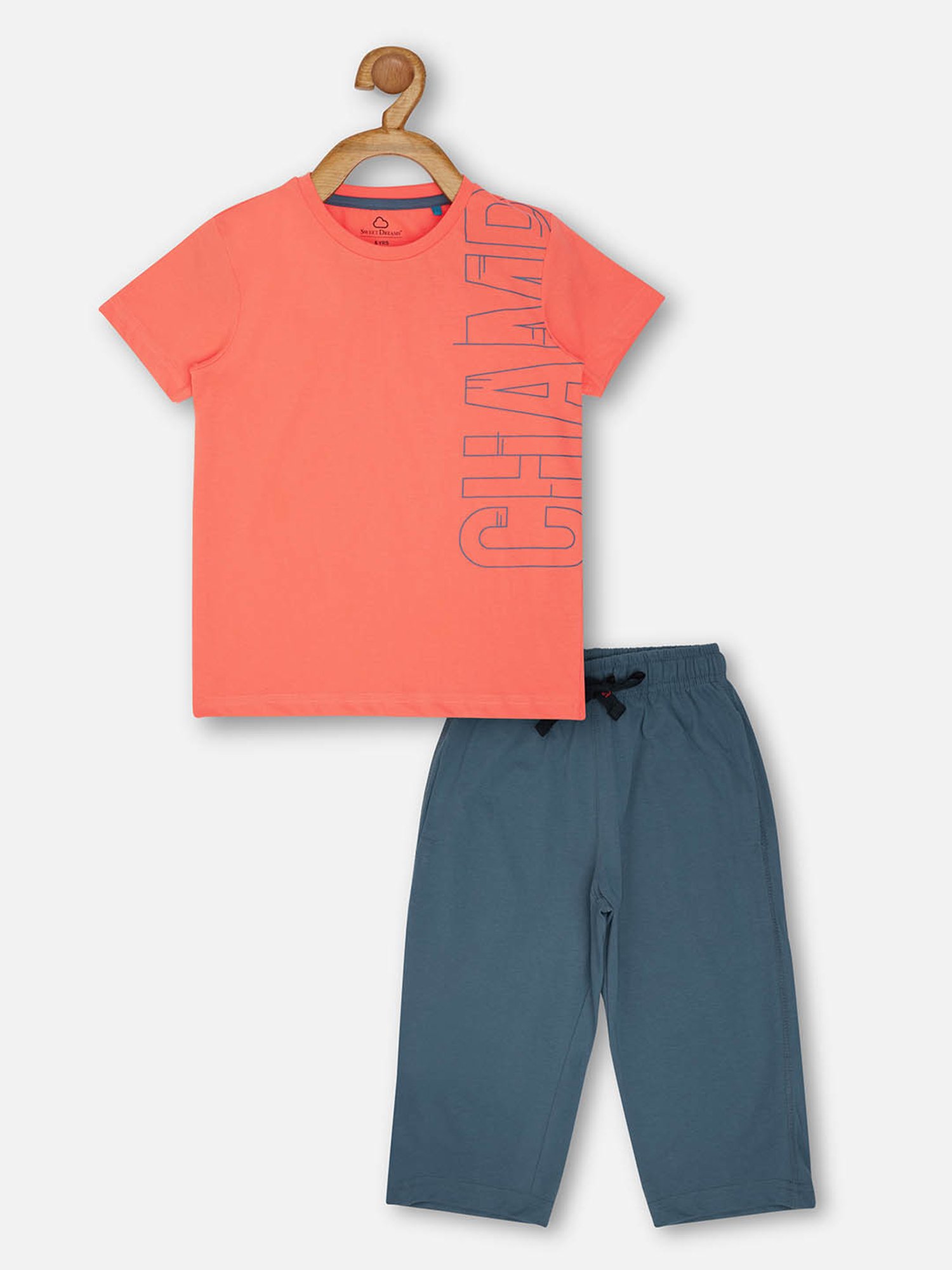 Sweet Dreams Kids Coral & Blue Printed T-Shirt with Capri