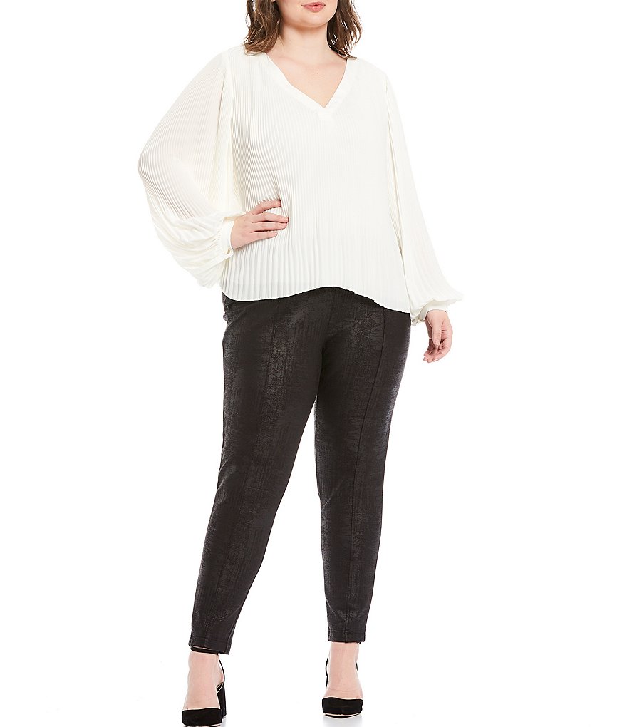 Kasper Plus Size Stretch Crepe Stand Combo Collar One Button Jacket