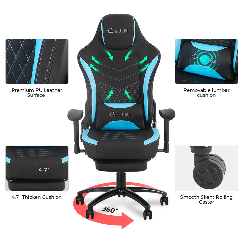Ergonomic Racing Style Gaming Chair LUCKWIND Racing Chair
Massage Gaming Chair Office Chair Height Adjustment Recliner Swivel Rocker With Retraceable Footrest And  Massage Lumbar Pad E-Sports Chair