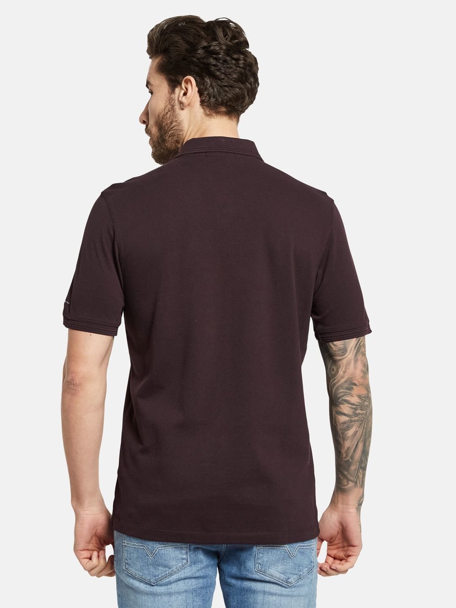 Octave Dark Wine Cotton Regular Fit Polo T-Shirt