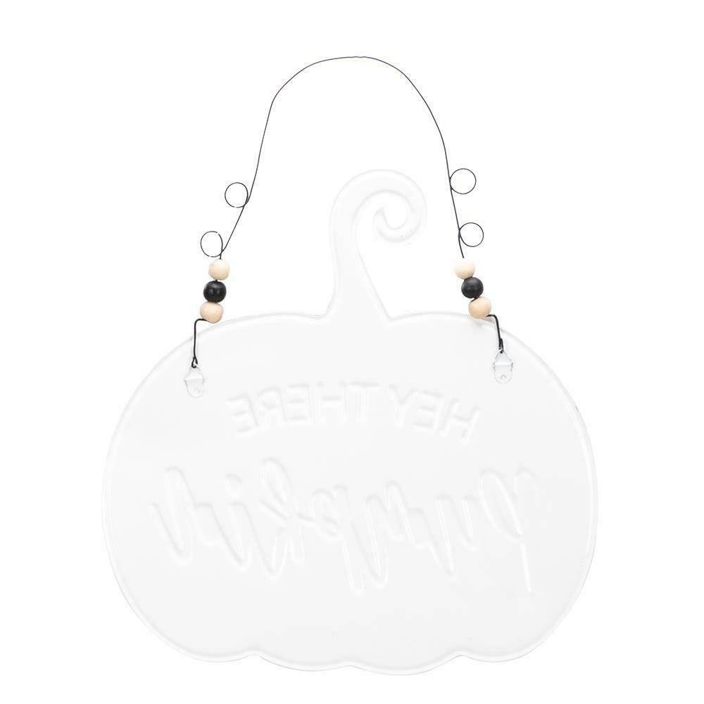 HEY THERE Pumpkin Autumn SIGN Wall Door Hanger Plaque Welcome Halloween Decor