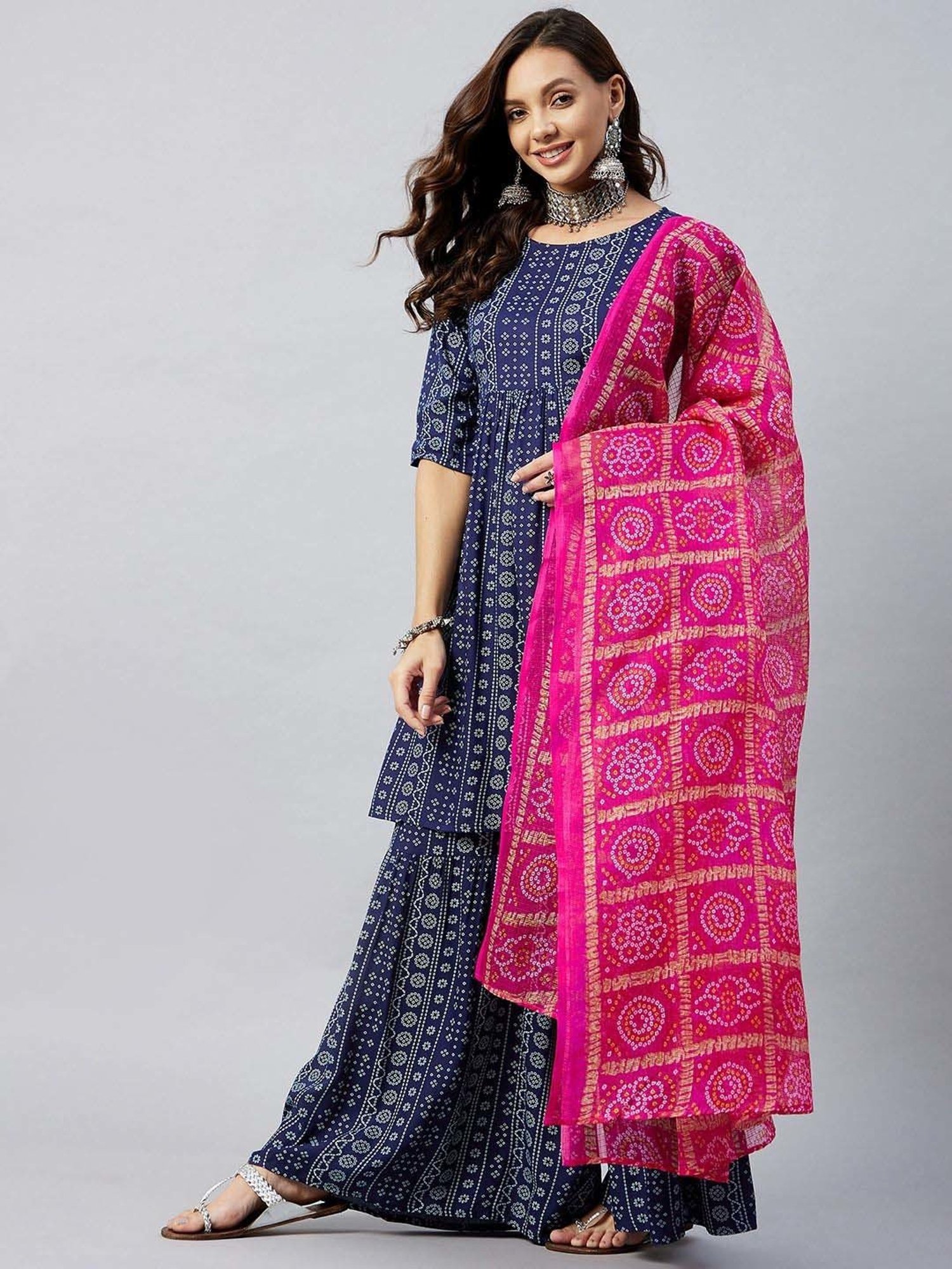 Inweave Pink Cotton Printed Dupatta