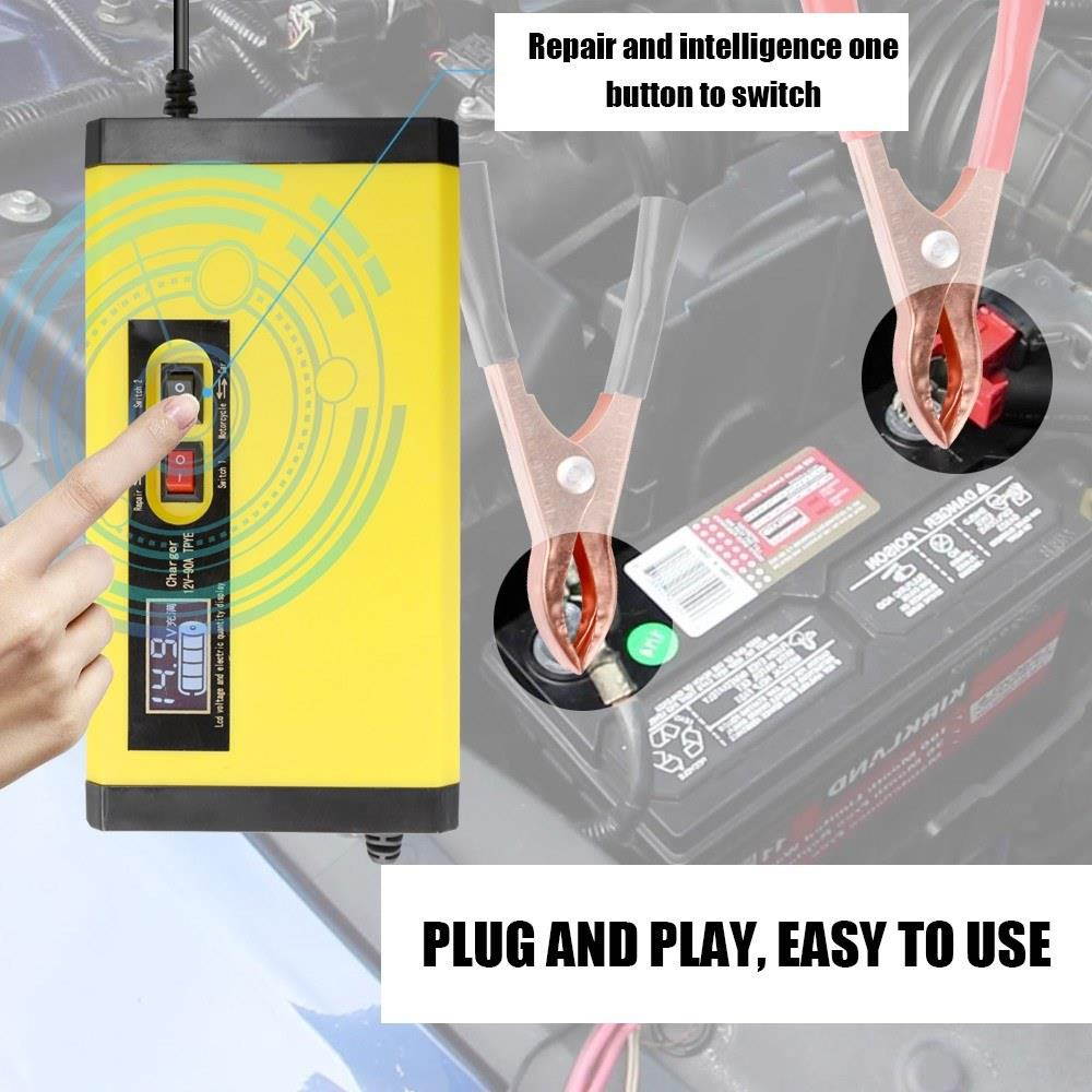 12V 8A Full Automatic Car Battery Charger Intelligent Fast Power Charging Pulse Repair Chargers Wet Dry Lead Acid Battery-chargers with Digital LCD Display