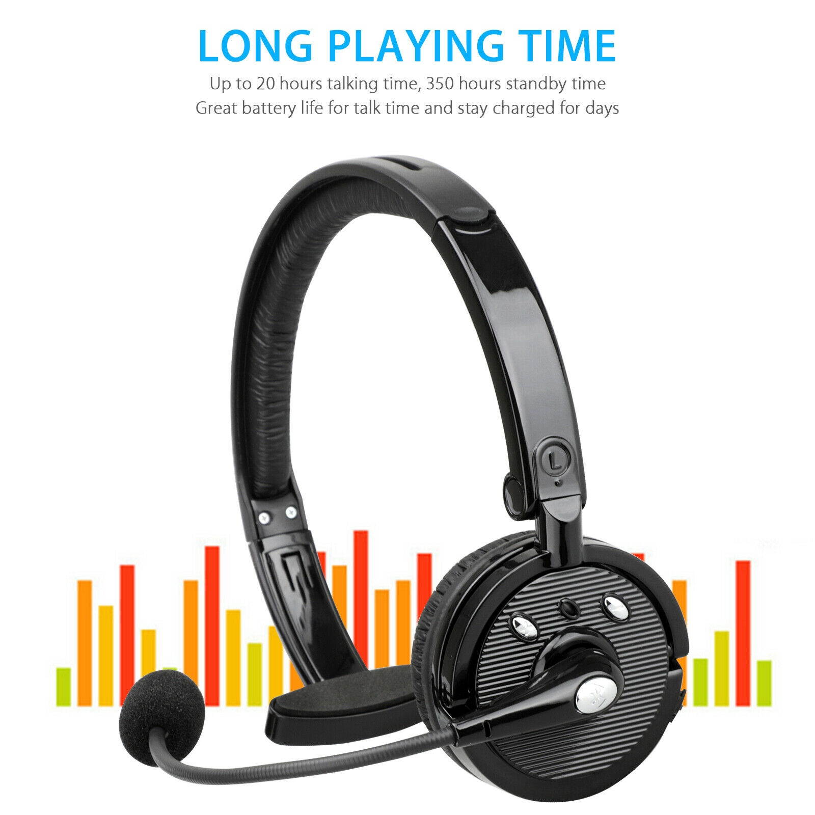 Wireless Bluetooth Headset Noise Cancelling Over the Head Boom w/Mic For Trucker