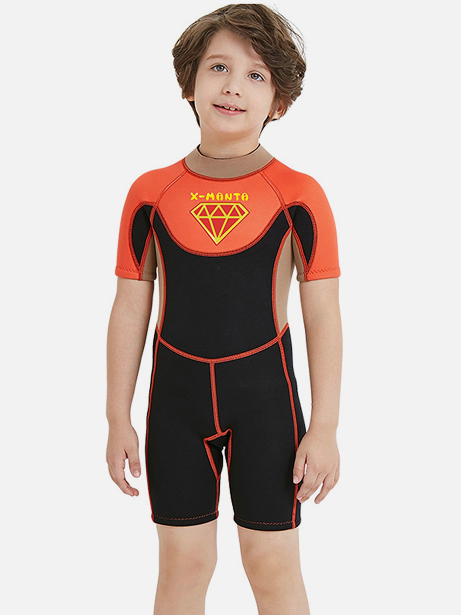 Little Surprise Box Kids Orange Printed Swimsuit with Swim Bag