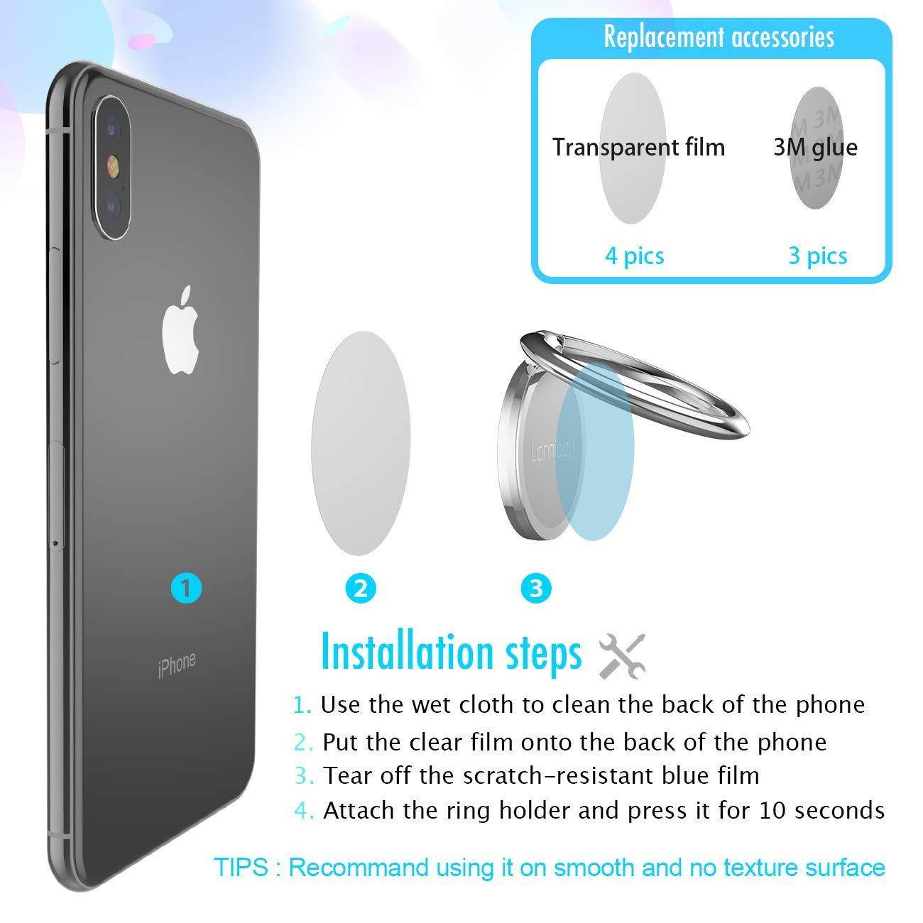 Phone Ring Holder, Lamicall Finger Ring Stand : Universal Cell Phone Cradle Kickstand Compatible with Phone Xs Max XR X 8 7 6 6s Plus, Samsung Galaxy S8 S7 S6, All Android Smartphone - Frosted Silver