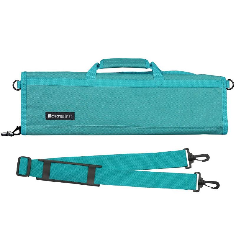 Messermeister Heavy Duty 8 Pocket Padded Nylon Knife Culinary Roll Up Luggage Case with Large Pocket, Teal