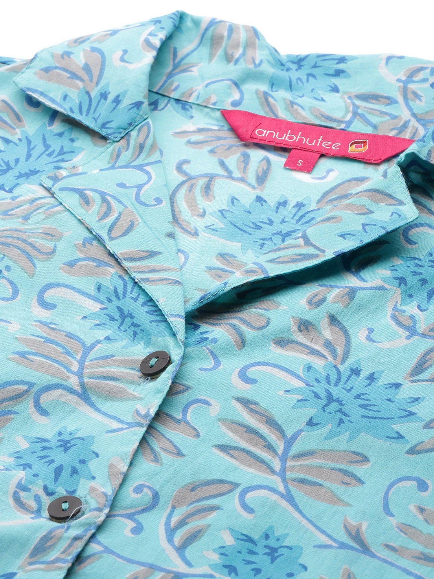Anubhutee Blue Cotton Floral Print Shirt With Shorts
