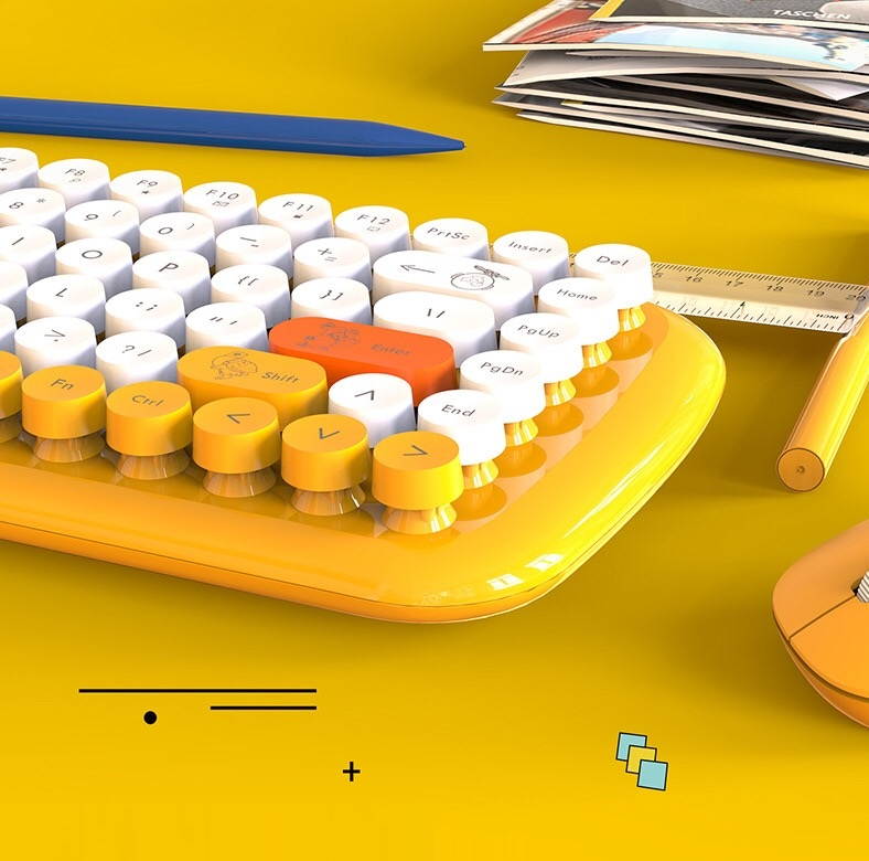 theone DKS2000 Wireless keyboard and mouse set 2.4g punk round keycap office keyboard Yellow