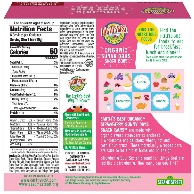 Earth's Best Sesame Street Organic Sunny Days Strawberry Snack Bars - 8ct/0.67oz Each