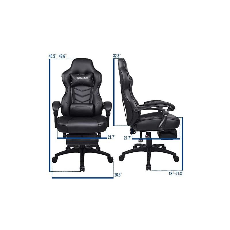 Gaming Chair Racing Office - Reclining PU Leather High Back Ergonomic Adjustable Swivel Executive Computer Desk Large Size Footrest Headrest Lumbar Support Adjustable arms Cushion (Black)
