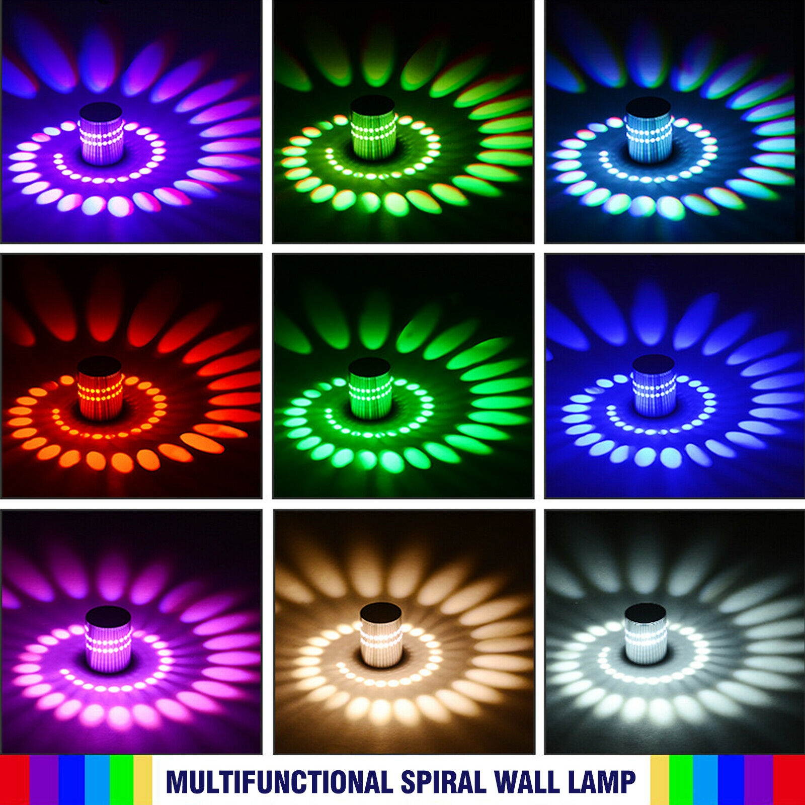 RGB 3W LED Spiral Wall Fixture Ceiling Light Walkway Sconce Bedroom Porch Lamp