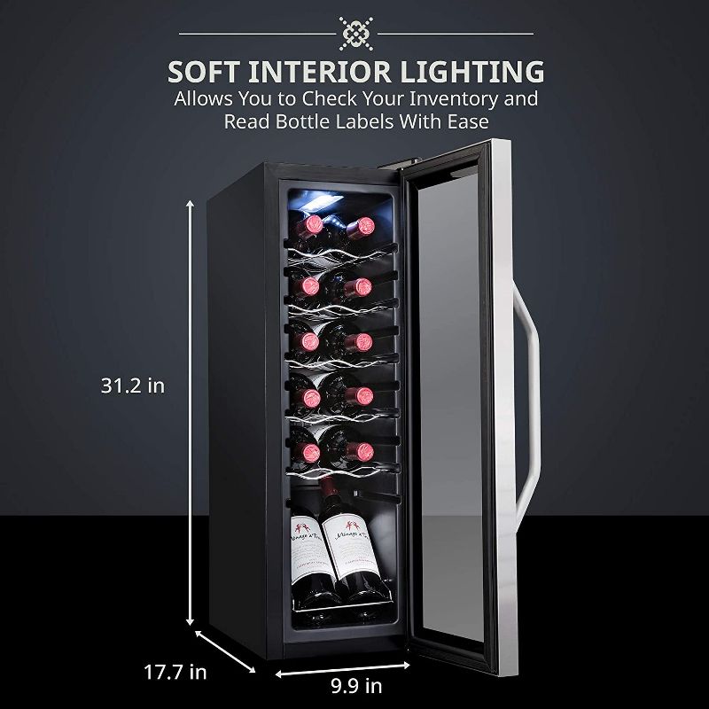Ivation 12-Bottle Compressor Freestanding Wine Cooler Refrigerator - Stainless Steel