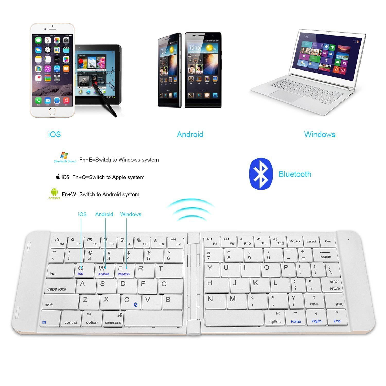 K09 Ultra-slim Mini Wireless Foldable Bluetooth Keyboard For iOS / Android / Windows, iPad Mini, iPad Pro, iPhone, Other Smartphones, Windows, PC, Tablets With Rechargable Li-ion Battery