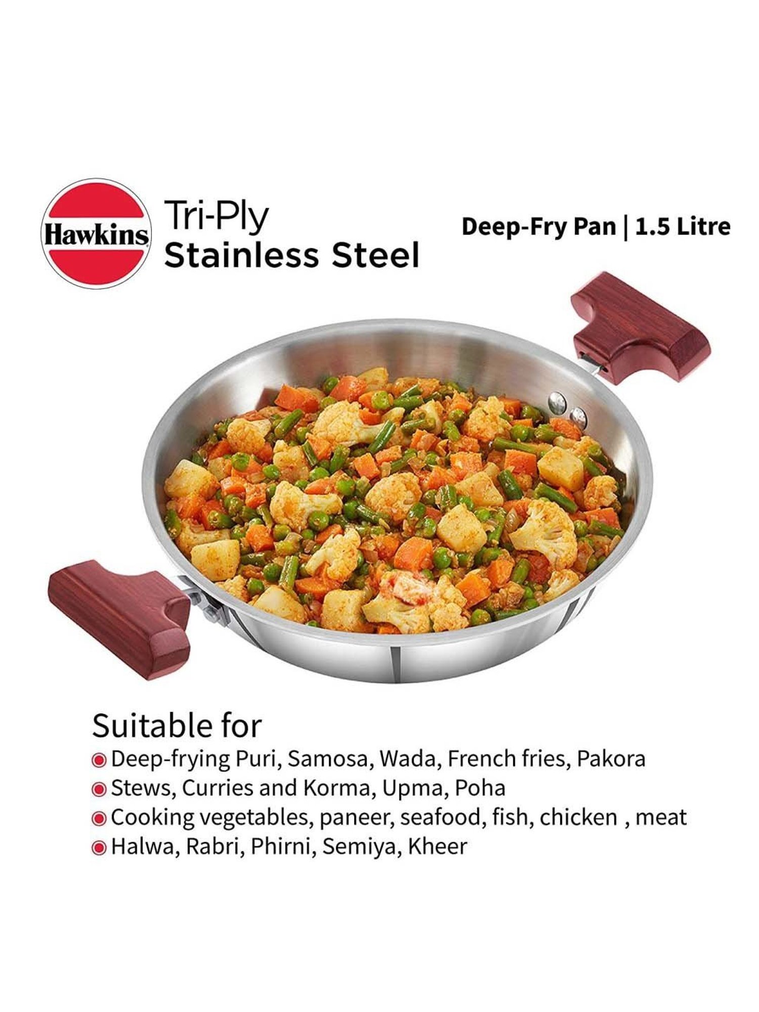 Hawkins Silver Stainless Steel 22.03 cm Gas & Induction Compatible Kadai (1.5 L)