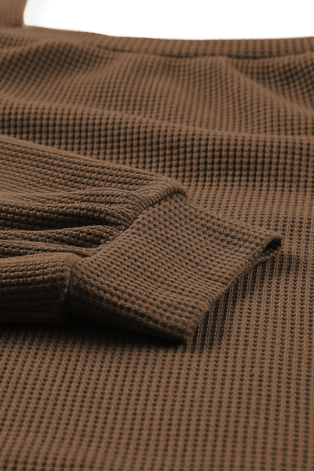 Brown Waffle Texture Casual Square Neck Pullover Top