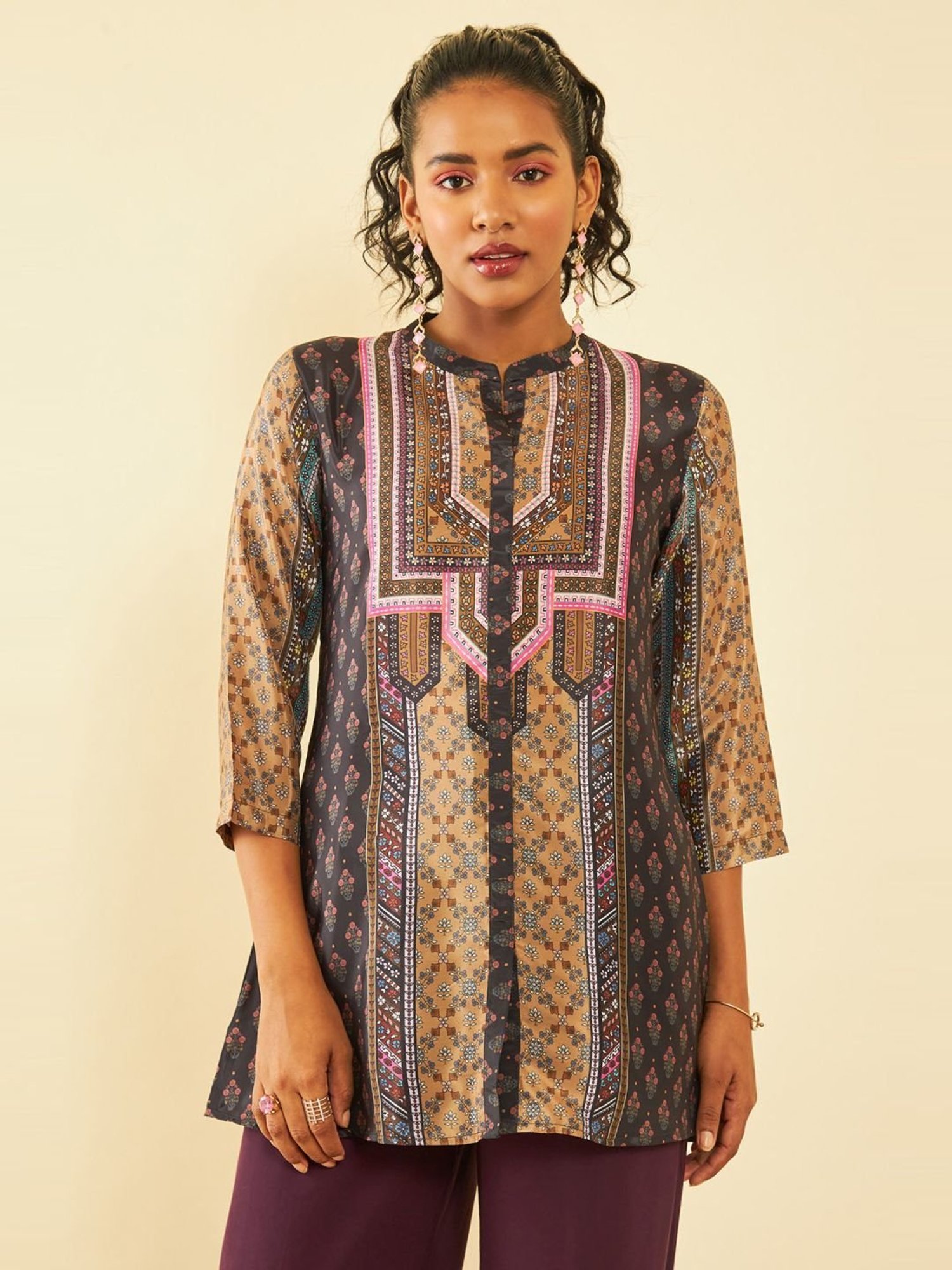 Soch Black Muslin Blend Floral Print Tunic