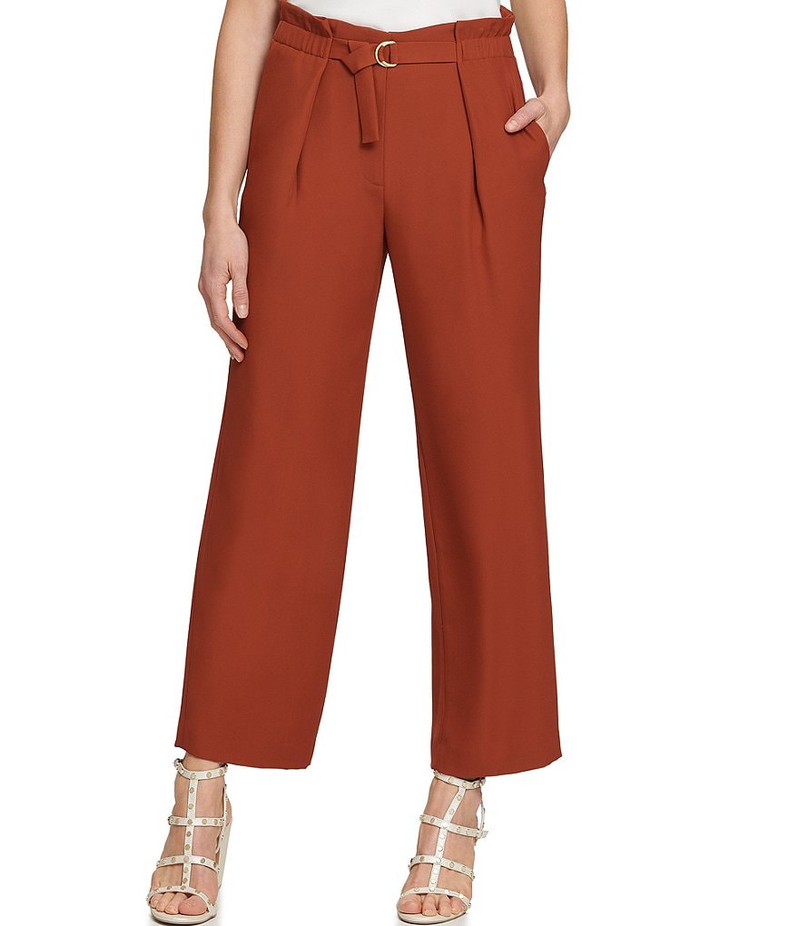 DKNY Belted Pleated Front Paperbag Waist Ankle Pants