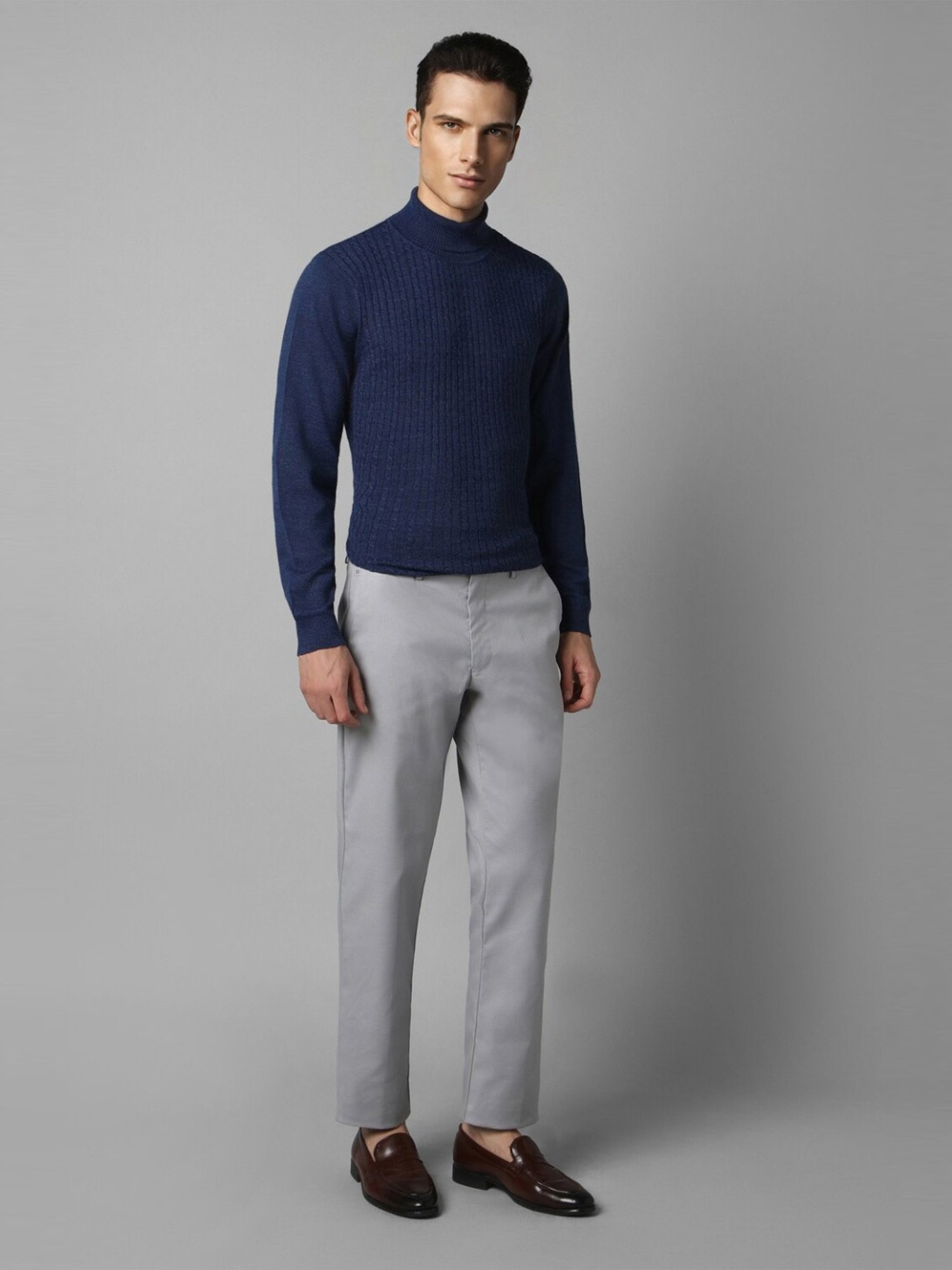 Louis Philippe Grey Regular Fit Checks Trousers