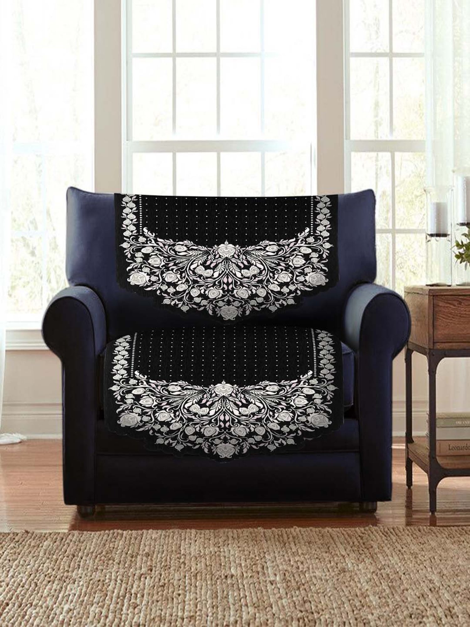 HOSTA HOMES Black & White Velvet 5-Seater Sofa Cover - Set of 10