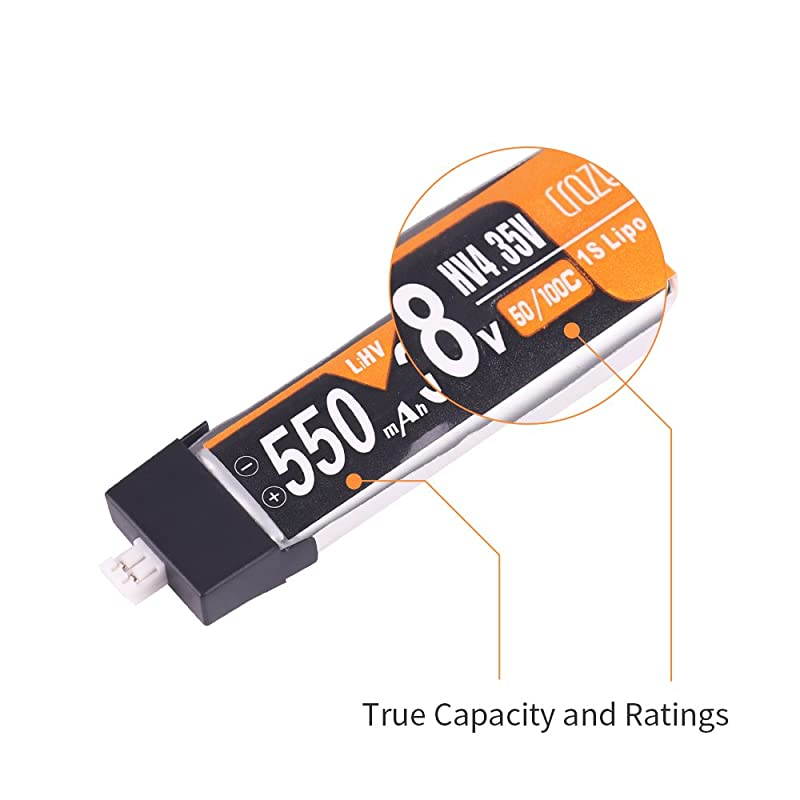 550mAh HV 38V 1S LiPo Battery 50C JSTPH 20 PowerWhoop mCPX Connector Rechargeable 1S LiPo Battery for Inductrix FPV Plus Tiny 7 Tiny Whoop FPV Racing Drones