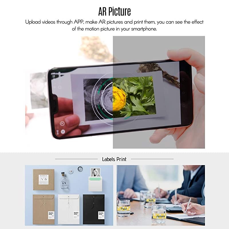 PeriPage A8 Portable Mini Pocket Wireless BT Thermal Printer Clip Design Receipt Label Memo Sticker AR Photo Picture Printer for Android iOS Smartphone Windows 304DPI