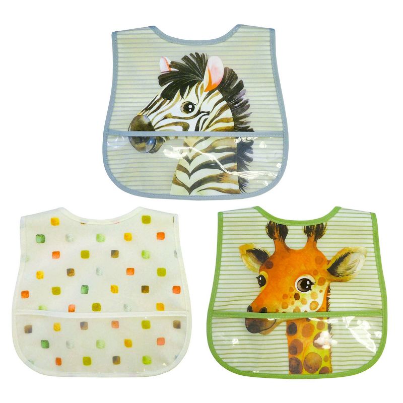 Neat Solutions Terry Toddler Bib Set Peva/Knit - Safari - 3pk