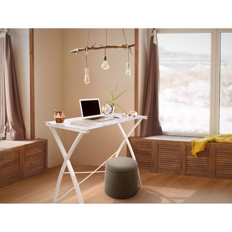 Joy Glass Standing Desk &ndash; 43&rdquo; Modern Multifunctional Stand-Up Table &ndash; Wood Print &ndash; Stand Steady