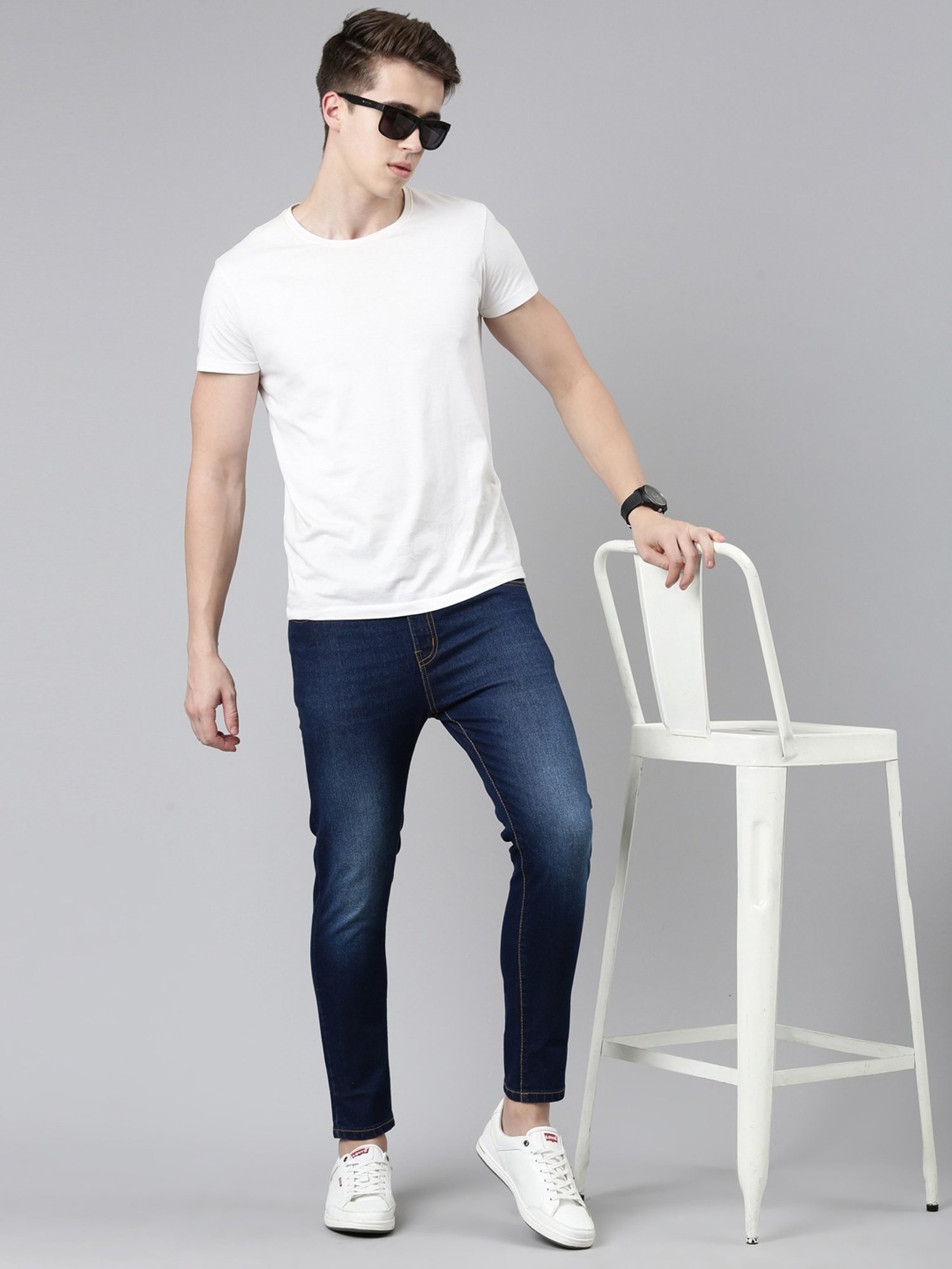 CINOCCI Blue Cotton Slim Fit Jeans