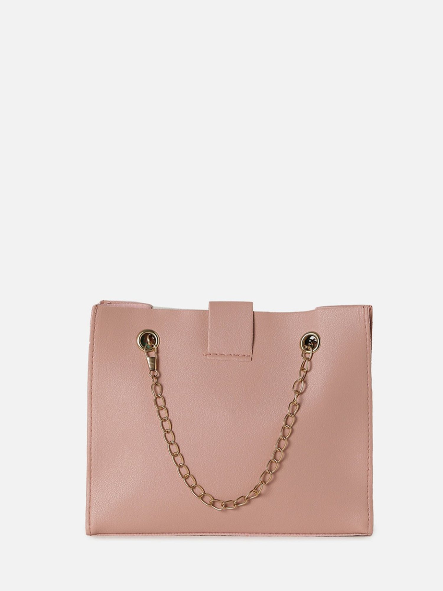 HauteSauce Beige Textured Medium Handheld Handbag