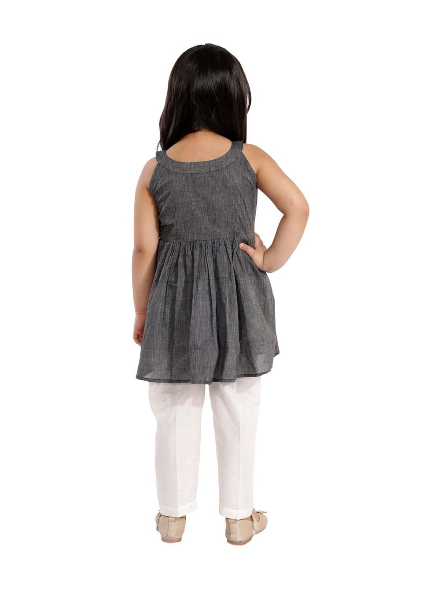 VASTRAMAY Kids Blue & White Cotton Over Dyed Kurta Set