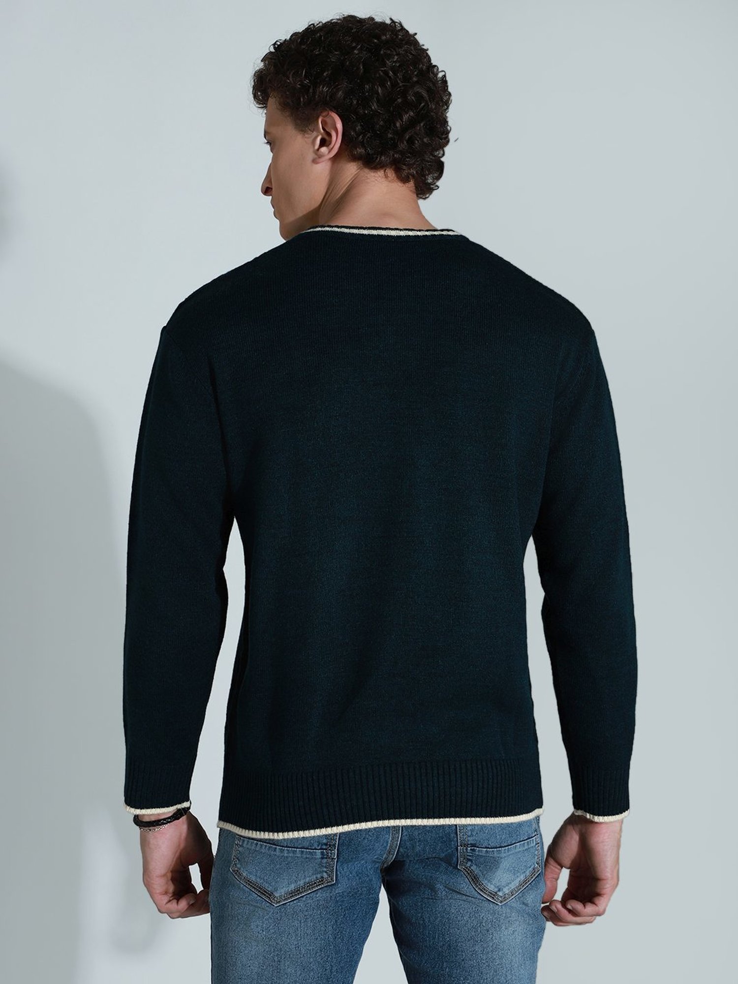 Hubberholme Green Regular Fit Self Pattern Sweater