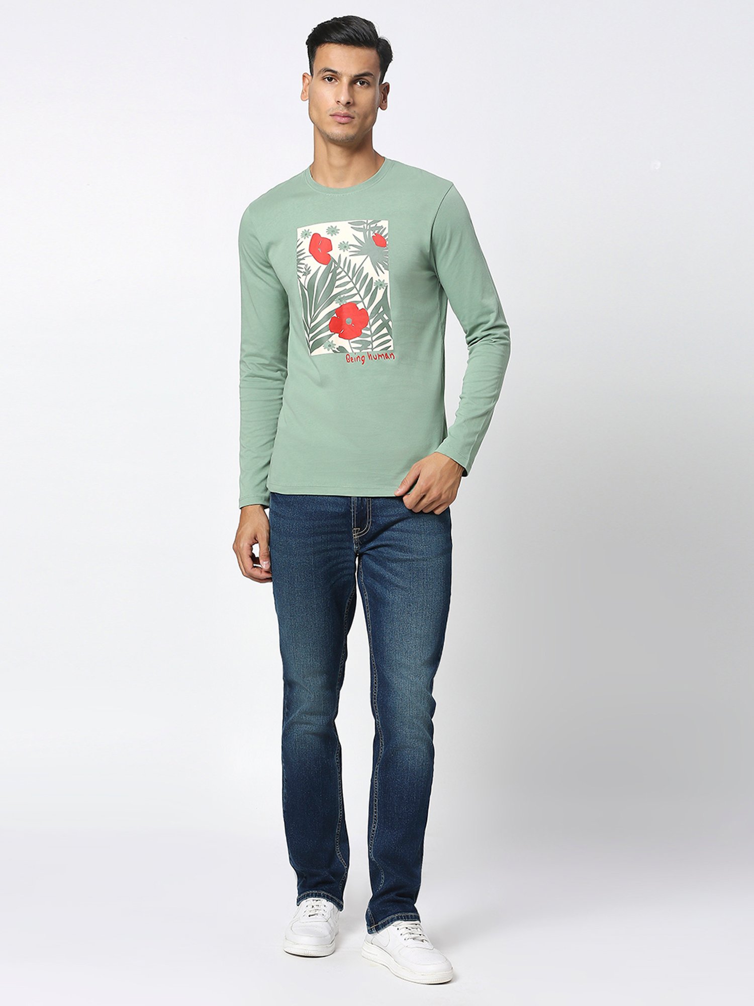 Being Human Mint Green Regular Fit Graphic Print Crew T-Shirt