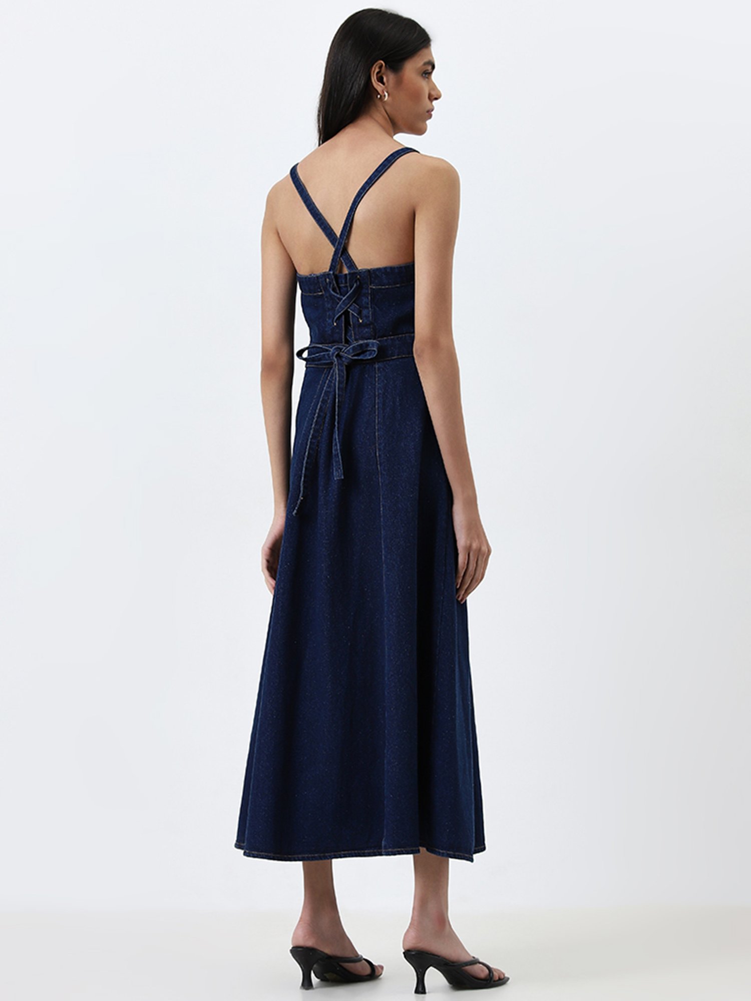 LOV by Westside Dark Blue A-Line Denim Dress