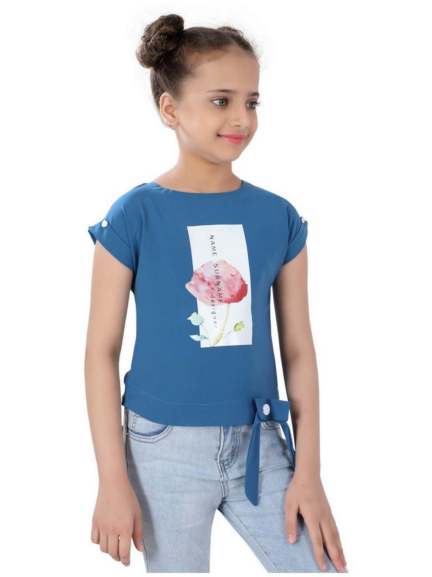 poplins Kids Blue & Pink Cotton Printed Top