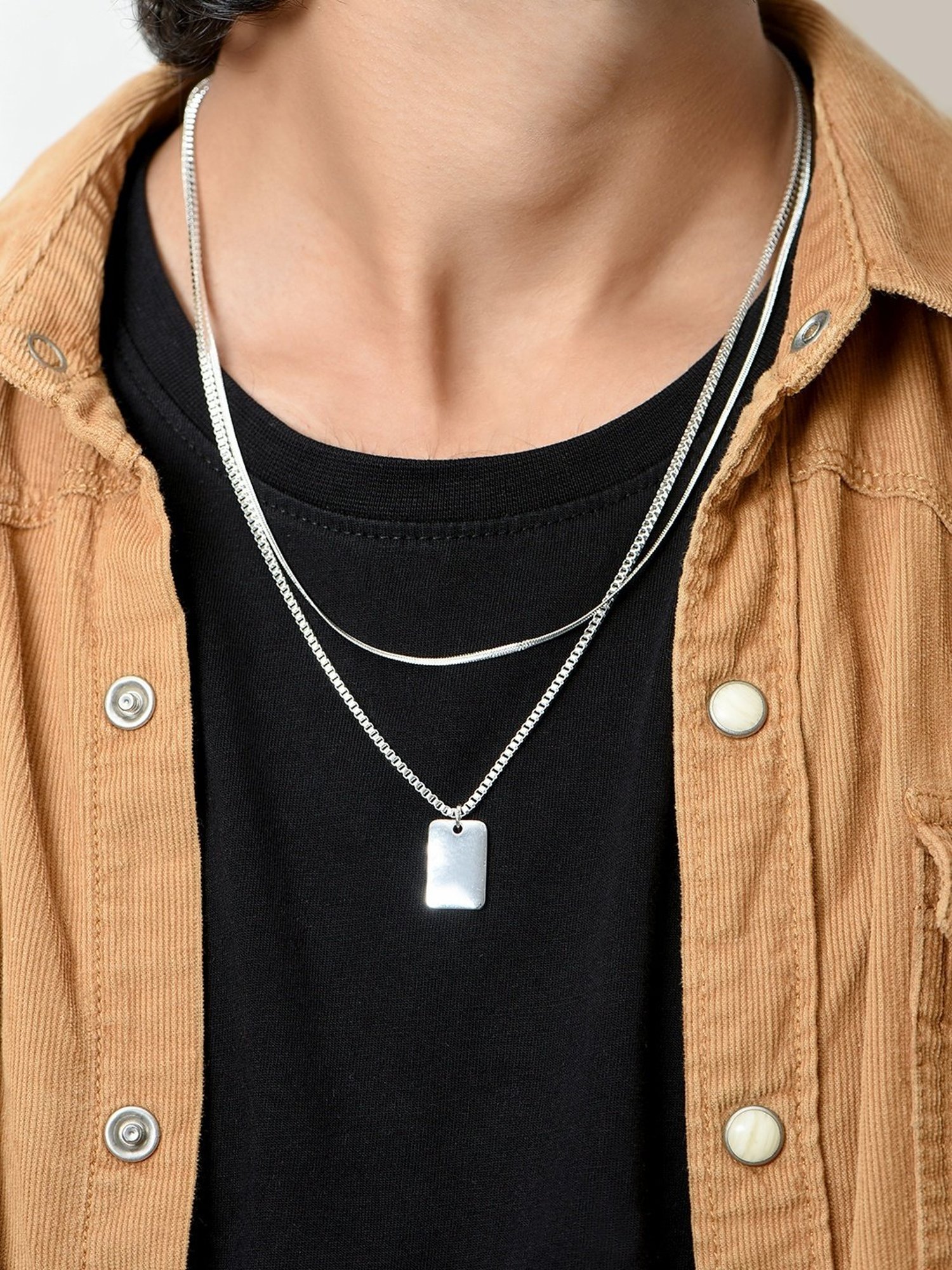 Bold By Priyaasi Men's Stylish Silver-Plated Dumbbell Pendant on a Trendy Chain