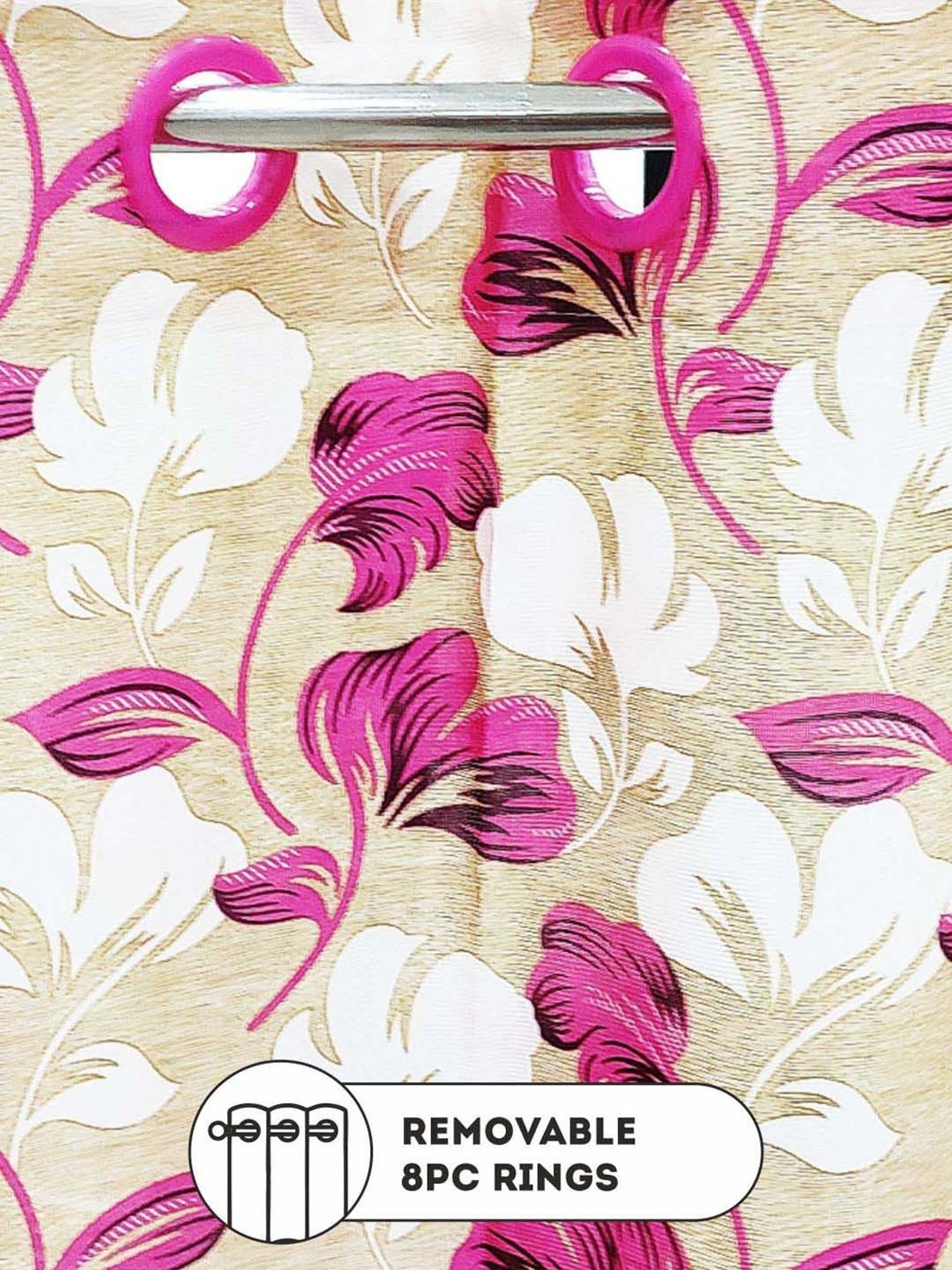Bianca SANTORO Beige & Pink Faux Silk 7 Ft. Door Curtain - Set of 2