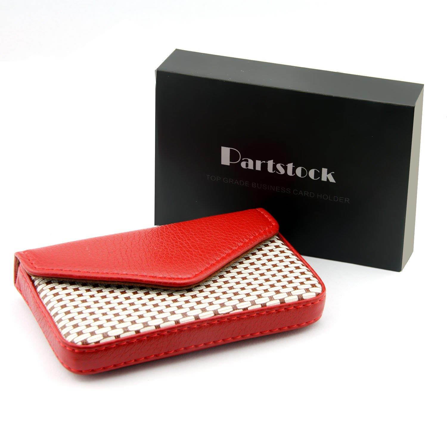 Partstock Multipurpose PU Leather Business Name Card Holder Wallet Leather Credit card ID Case / Holder / Cards Case with Magnetic Shut.Perfect Gift - Red