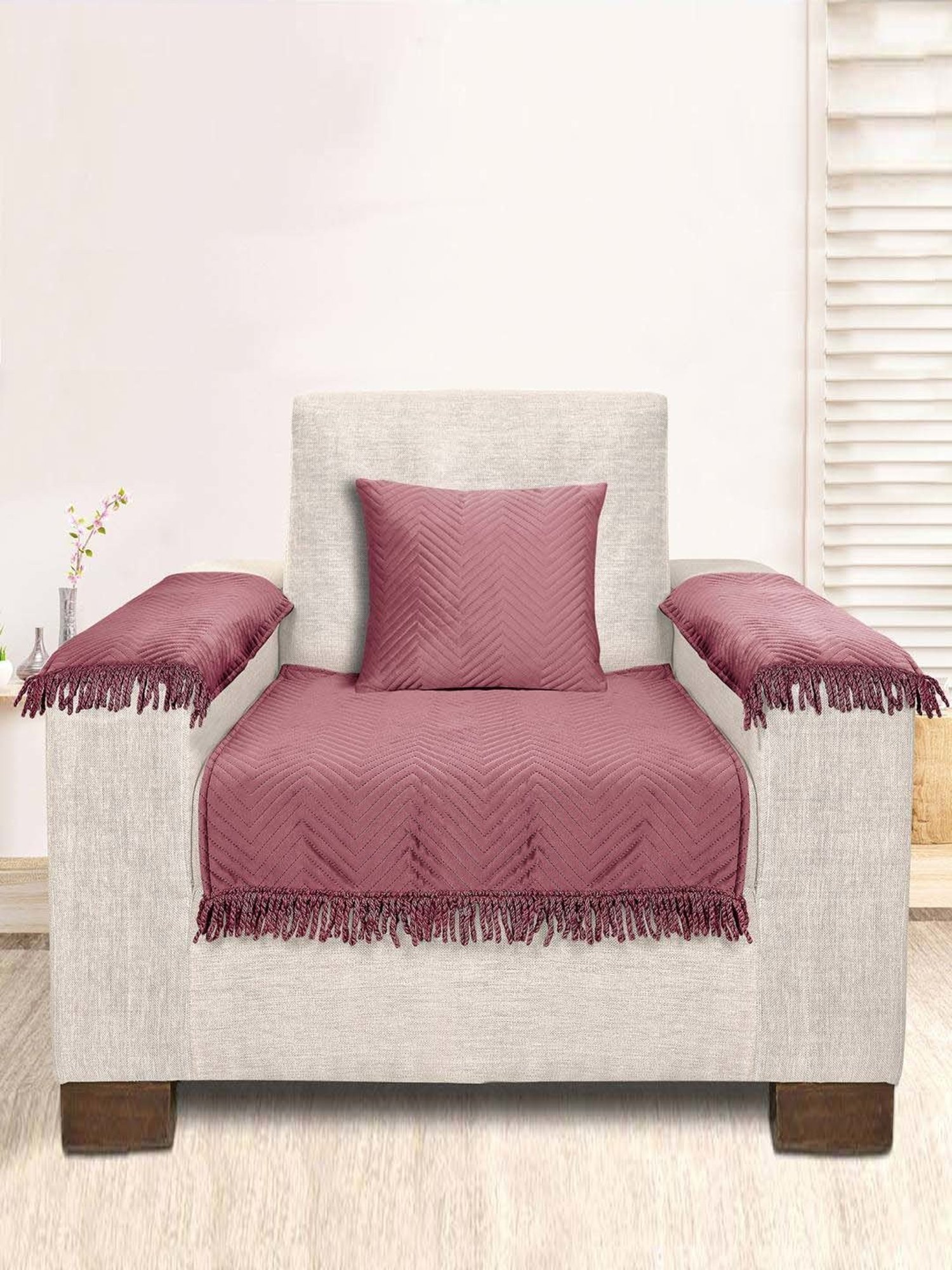 Saral Home Easy Living Peach Velvet Sofa Cover Set