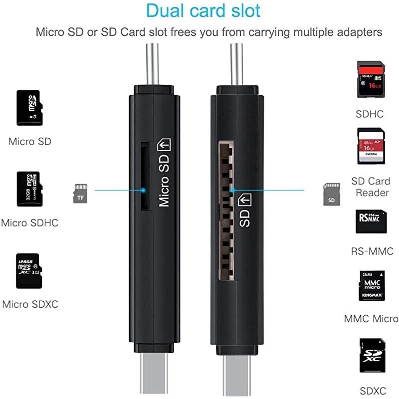 SD Card Reader/Writer 3.0 Memory Card Reader for Android Phone/PC/Laptop/Camera/Mac/Windows/Linux, with USB and Typc C Port