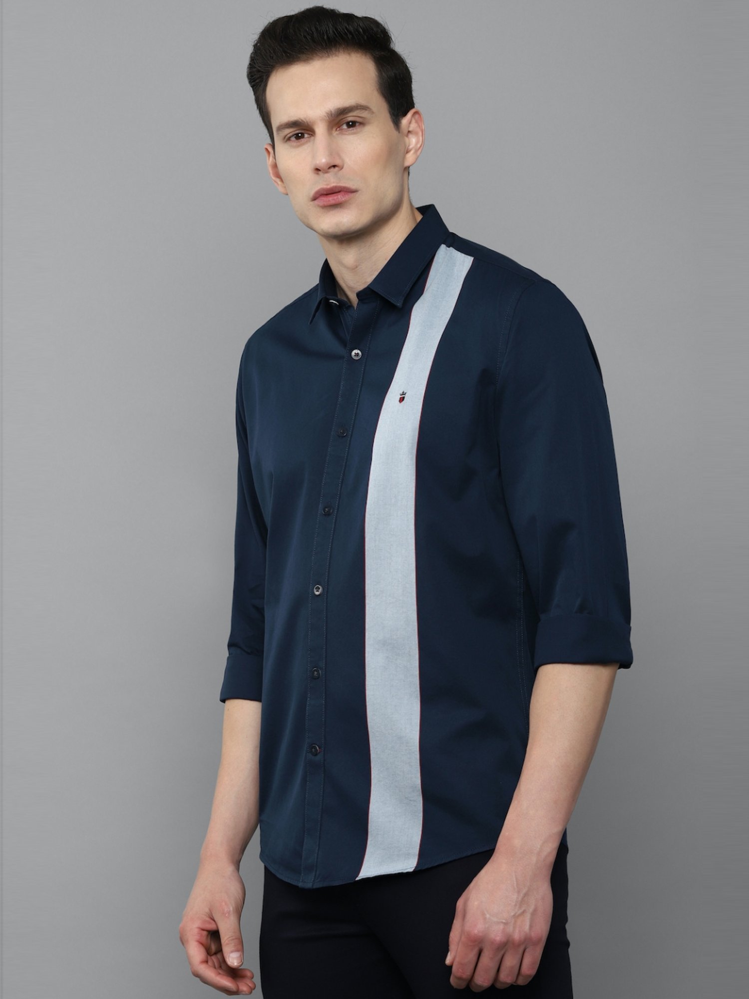 Louis Philippe Sport Navy Cotton Slim Fit Color-Block Shirt