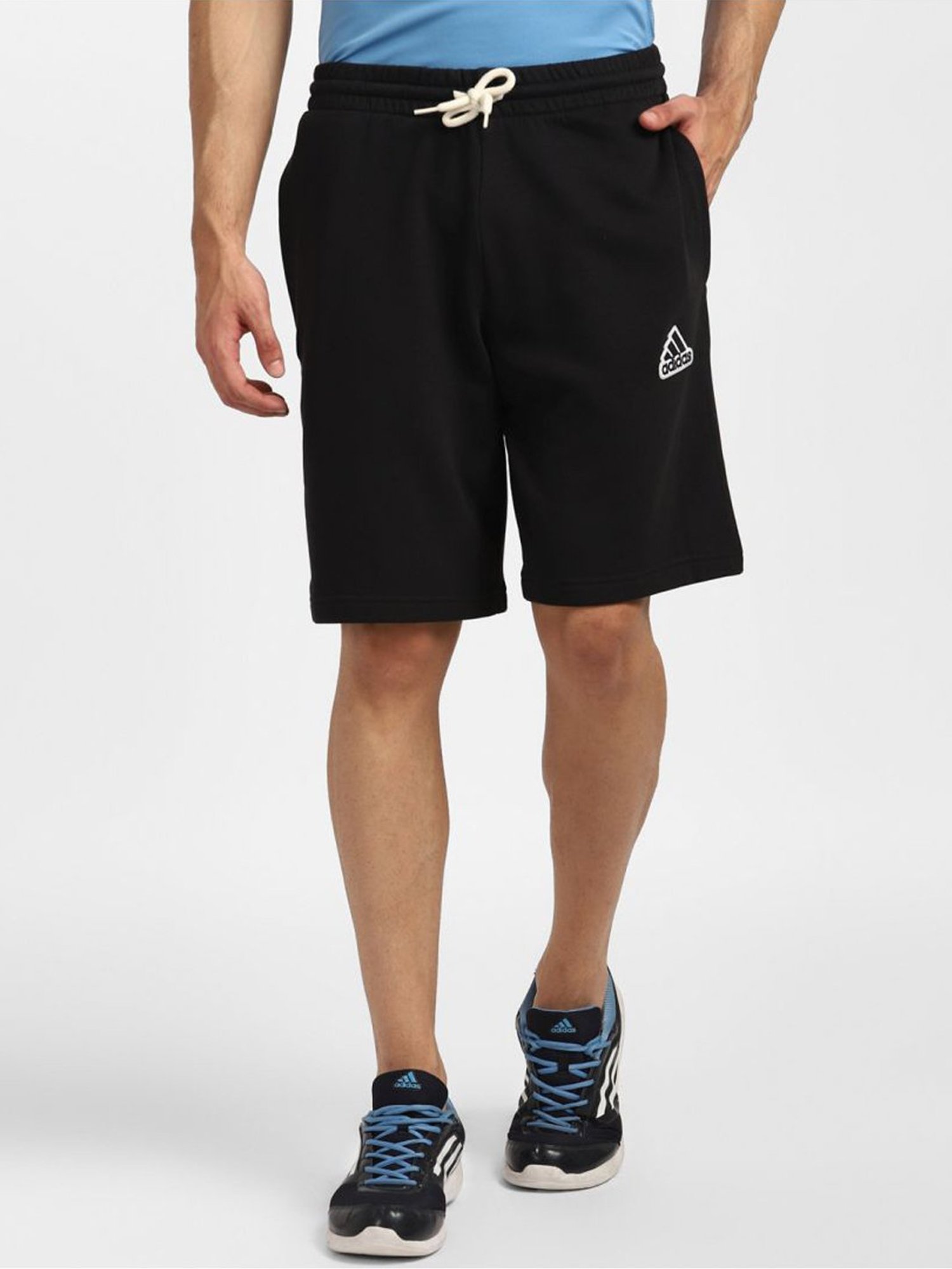 Adidas Black Cotton Regular Fit Logo Printed Shorts