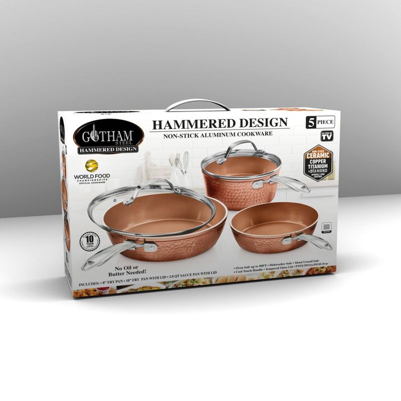 Gotham Steel Hammered Copper 5pc Cookware Set