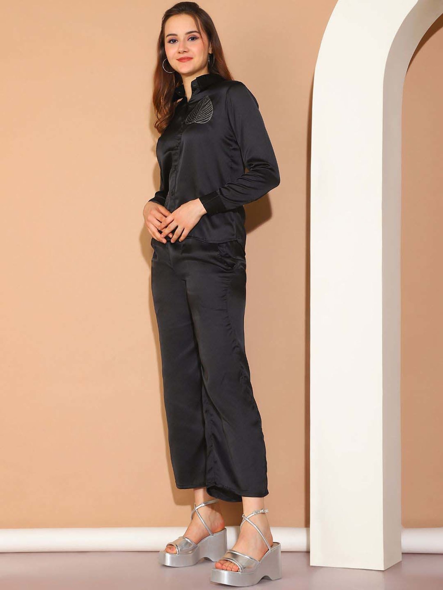 Indian Needle Black Embellished Shirt Pants Set