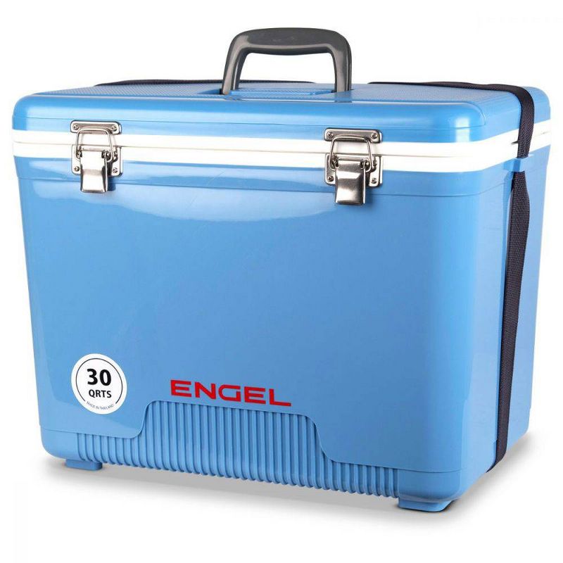 Engel 30-Quart 48 Can Portable Leak-Proof Compact Lightweight Insulated Airtight Hard Drybox Cooler for Fishing, Hunting, and Camping, Artic Blue