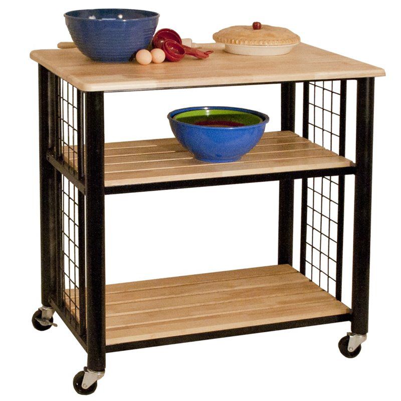 Wood Contemporary Kitchen Cart in Black - Catskill Craftsmen