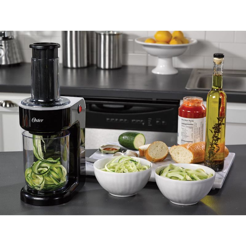 Oster FPSTES1050 Easy to Use Electric Home Spiralizer Food Processor with 2 Blades for Spaghetti and Fettuccine Shaped Noodles