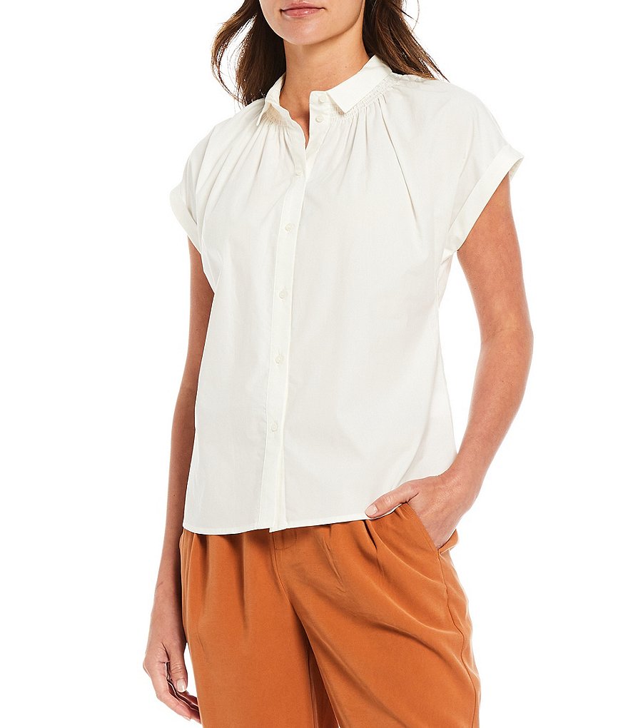 A Loves A Smock Neck With Shirt Collar Poplin Top