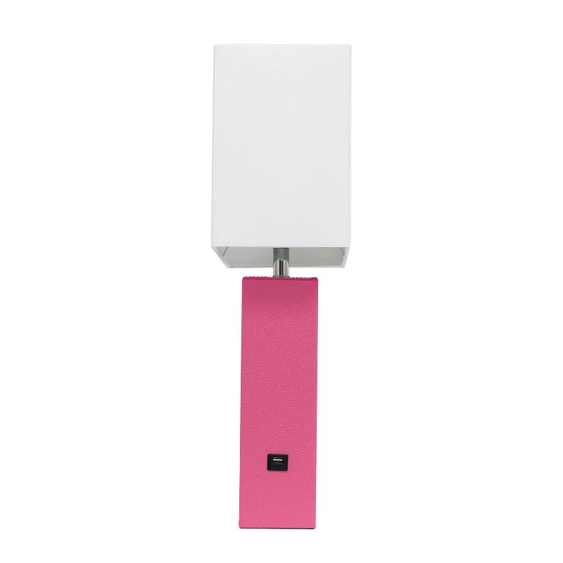 Modern Leather Table Lamp with USB and Fabric Shade Hot Pink - Elegant Designs
