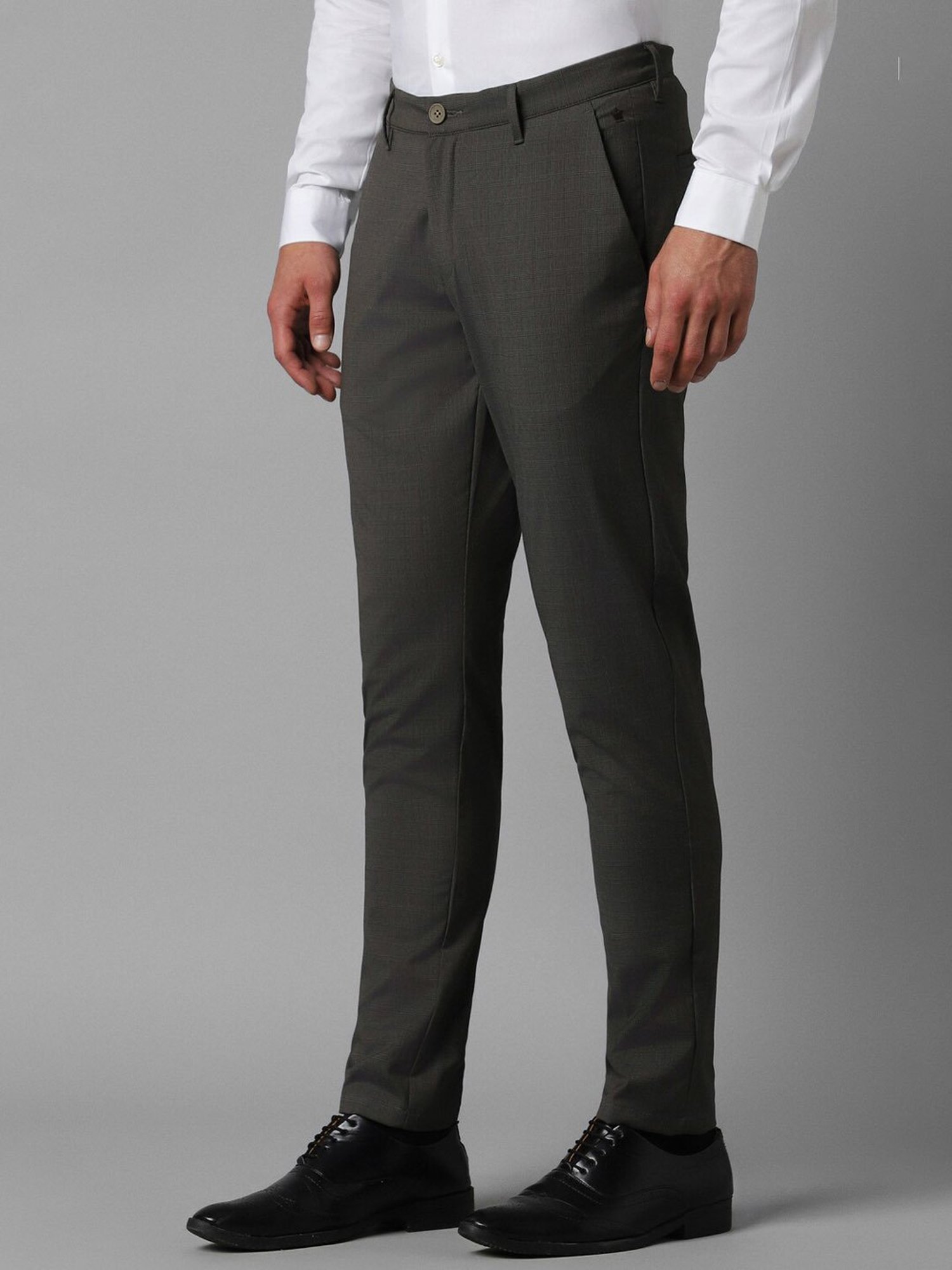 Louis Philippe Sport Grey Slim Fit Checks Trousers